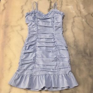 Papaya Light Blue Ruched Mini Dress